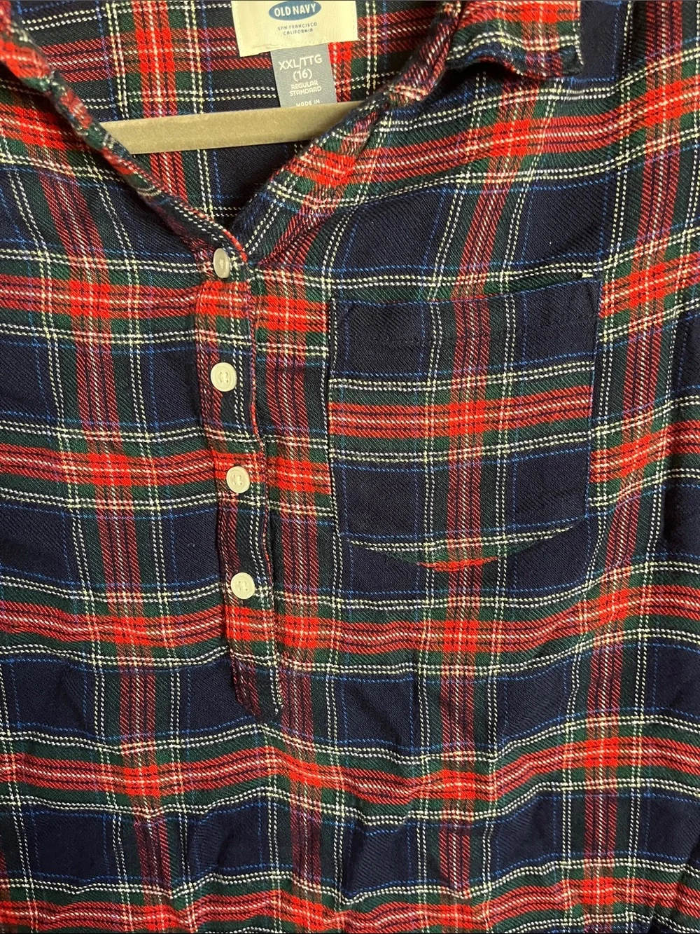 Old Navy Navy, Red & Green Plaid Button-Up Tunic